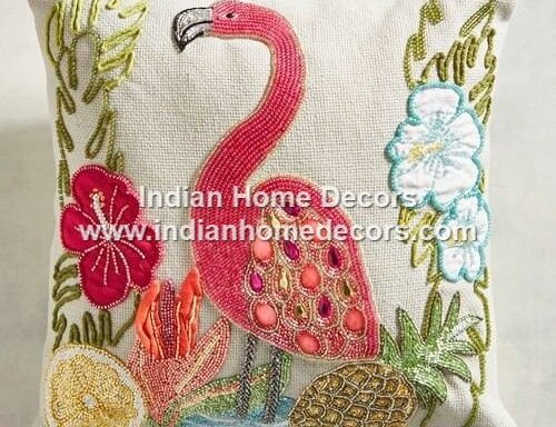 Beaded Swan Cushion Cover