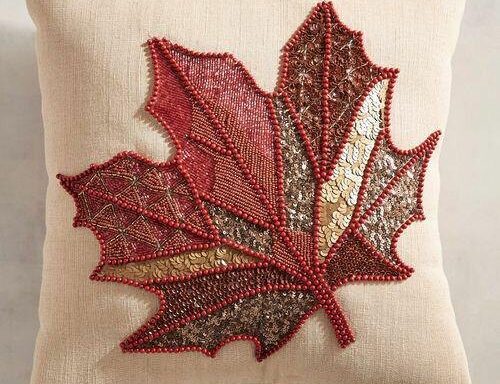 Beaded Leafy Cushion Cover
